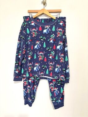Disney Plush Navy Blue Stitch Santa Holiday Pajama Set Size X-Large